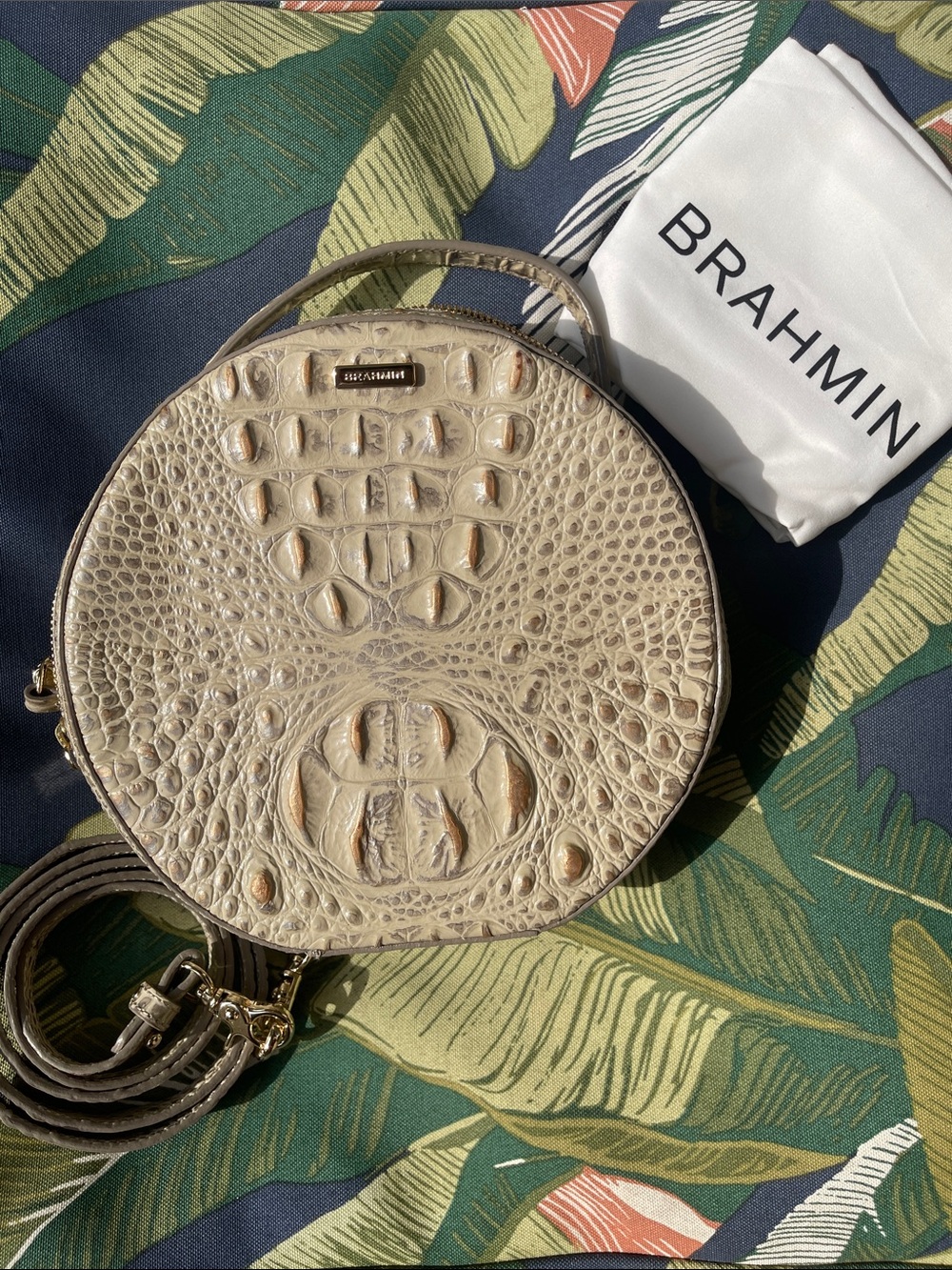 Brahmin Cream Croc-Embossed Round Top-Handle Mini Bag - Picture 7 of 14